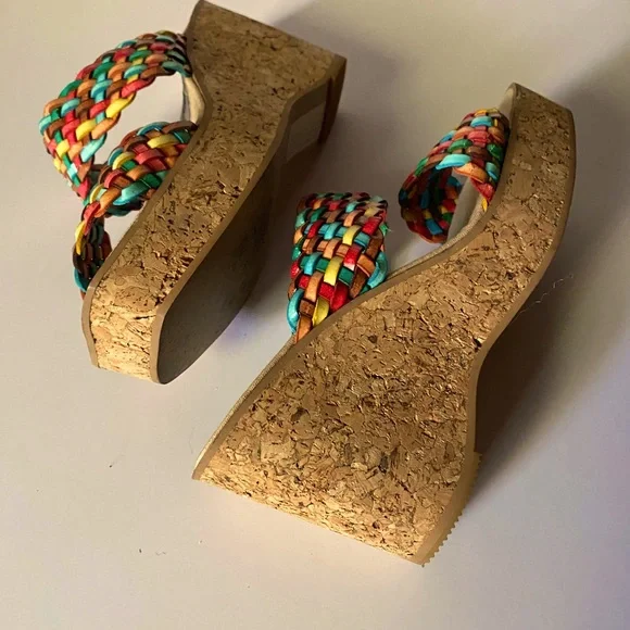 Vintage 70s Rare Zodiac Colorful Strap Wedges Heels 7b from Spain - Picture 2 of 7